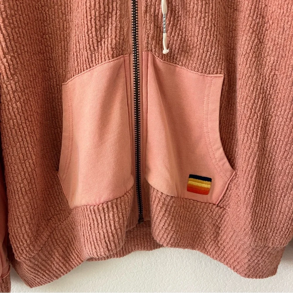 POL NWT Boho Granny Square Crochet Oversized Zip Hoodie L Vintage Wash Peach - Picture 9 of 16